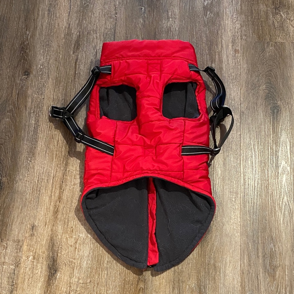 Nautica Red Quilted Dog Puffer with Black Trim